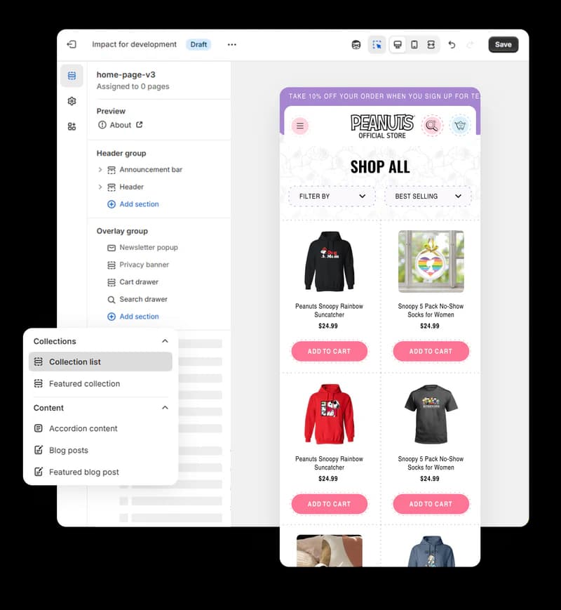 Shopify A/B testing theme editor