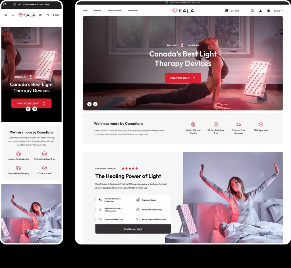 Shopify page UX and UI design mockup