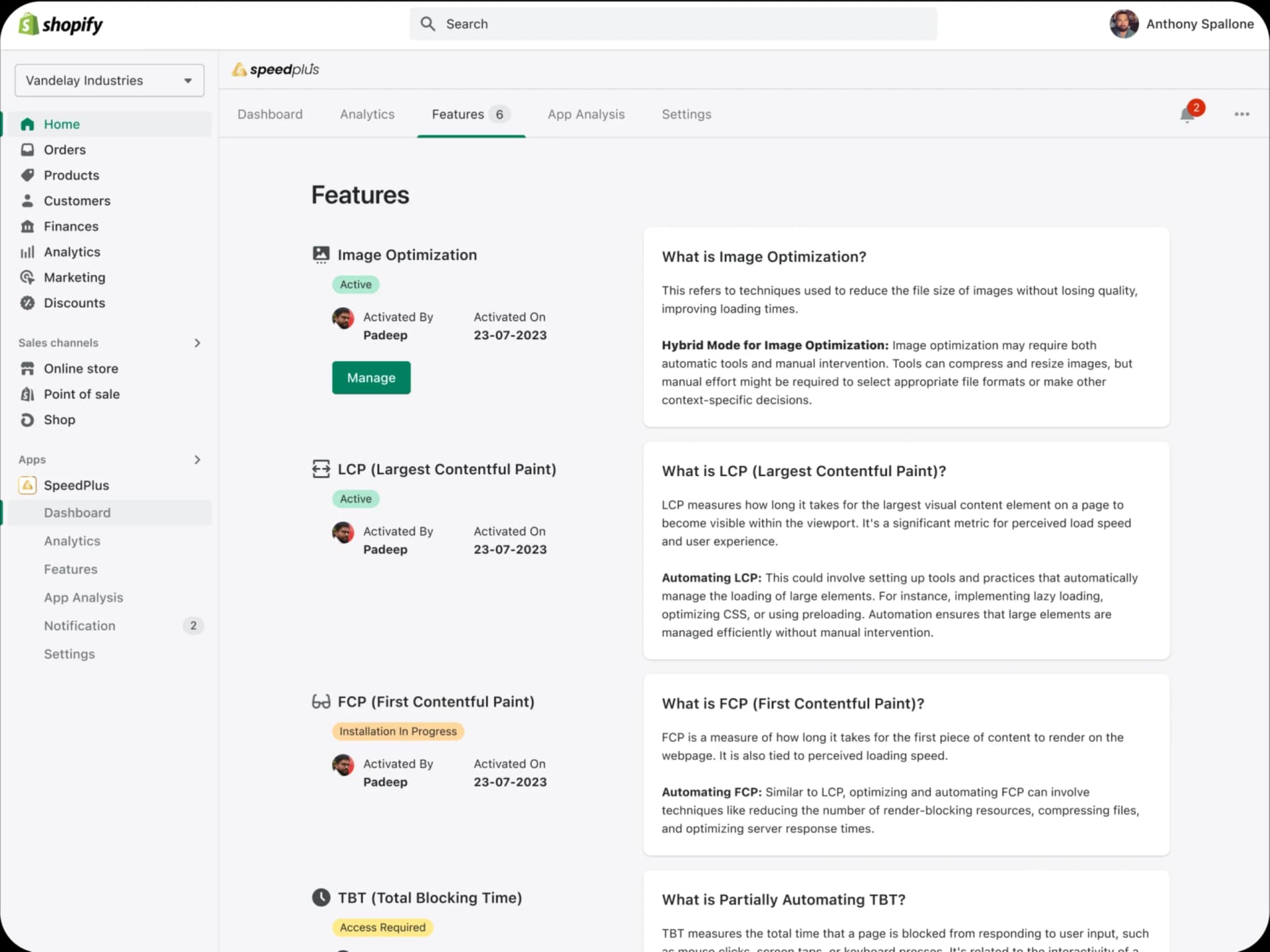 Custom Shopify app dashboard interface