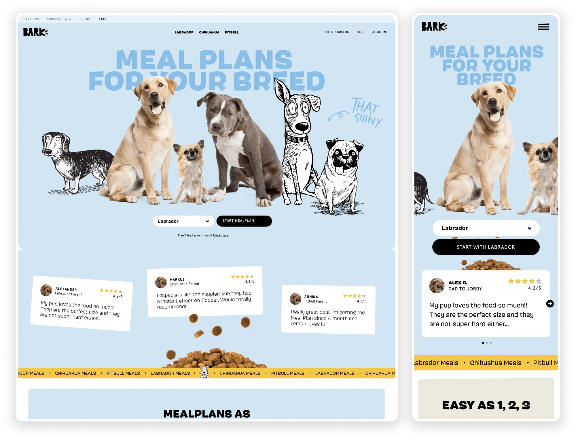 BARK Meal Plans Shopify storefront on desktop and mobile