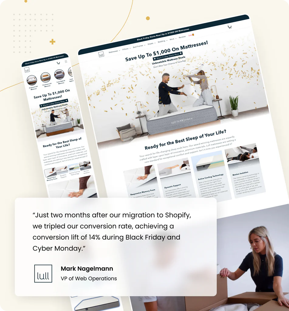 Lull Shopify storefront with conversion-rate testimonial from Mark Nagelmann
