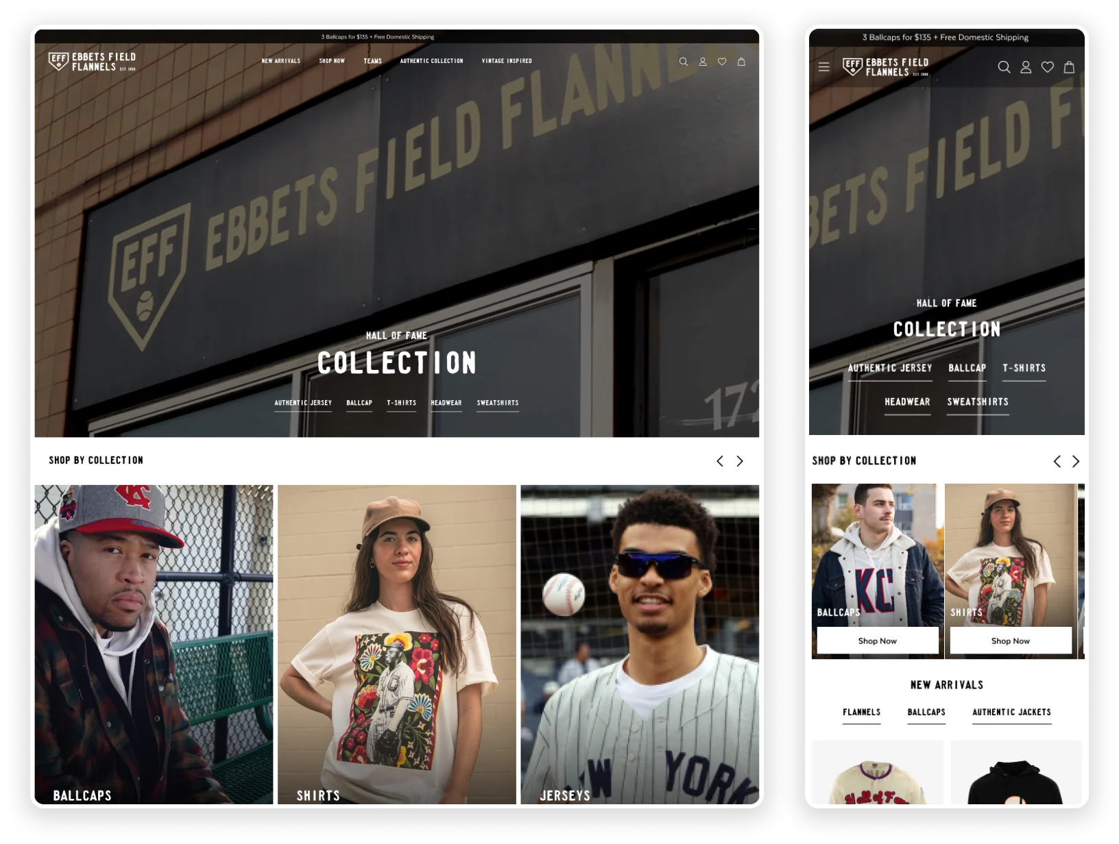 Ebbets Field Flannels Shopify storefront