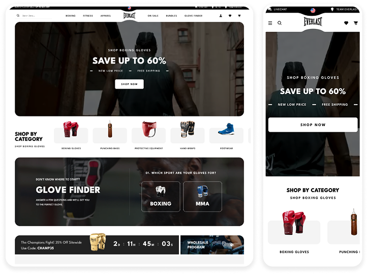 Everlast Shopify store on desktop and mobile